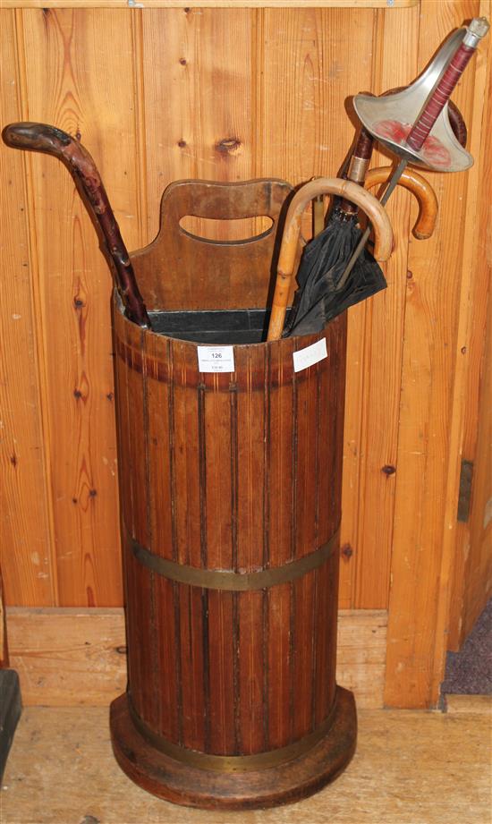 Umbrella stand & sticks, etc